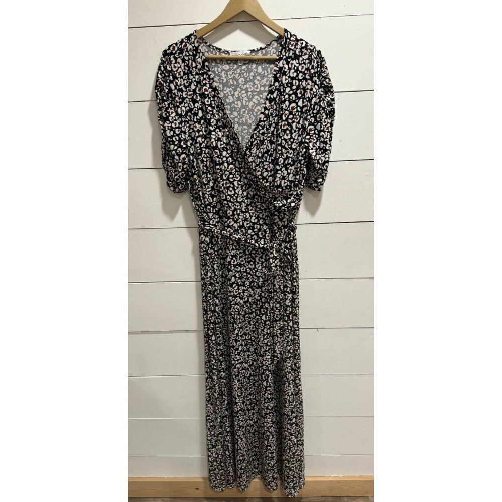Gibson Latimer Women's Animal Print Leopard Maxi Faux Wrap Dress XL